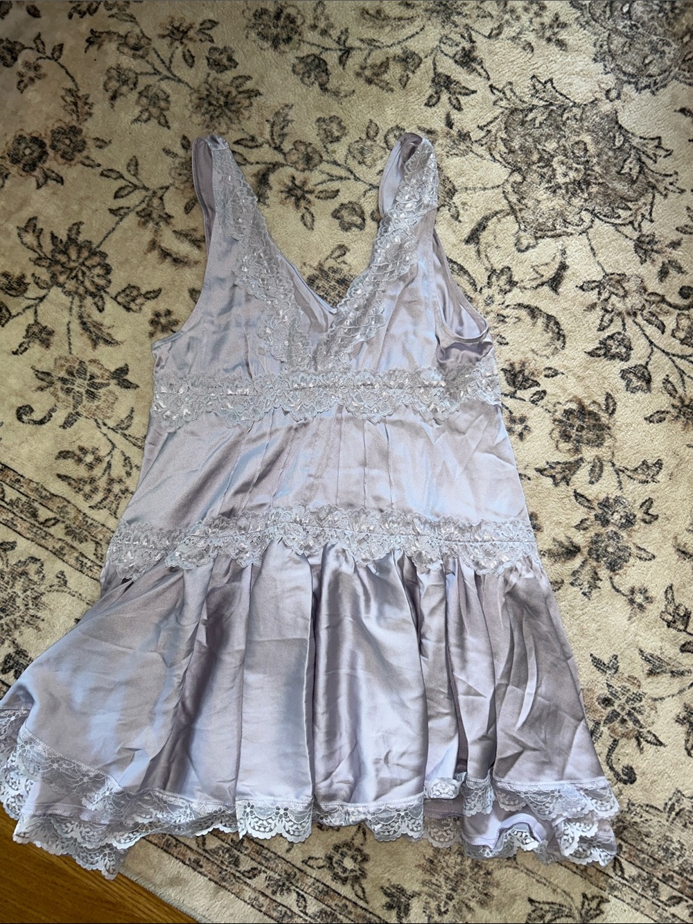 Free People Lavender Lace-Trim Mini Dress